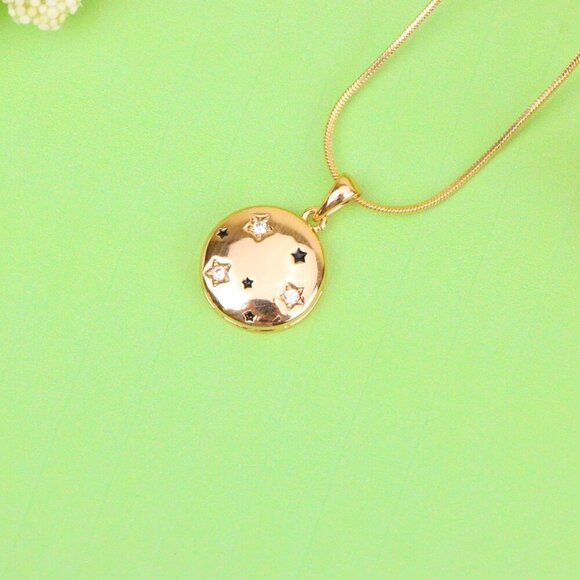 "Celestial Starry Moon Rose Gold Pendant Round Charm, XPPT1598 - Picture 2 of 13